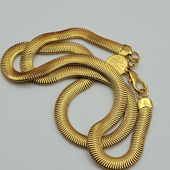 Anne Klein Gold Tone Flat Fancy Snake Chain Necklace 18" - Picture 6 of 7